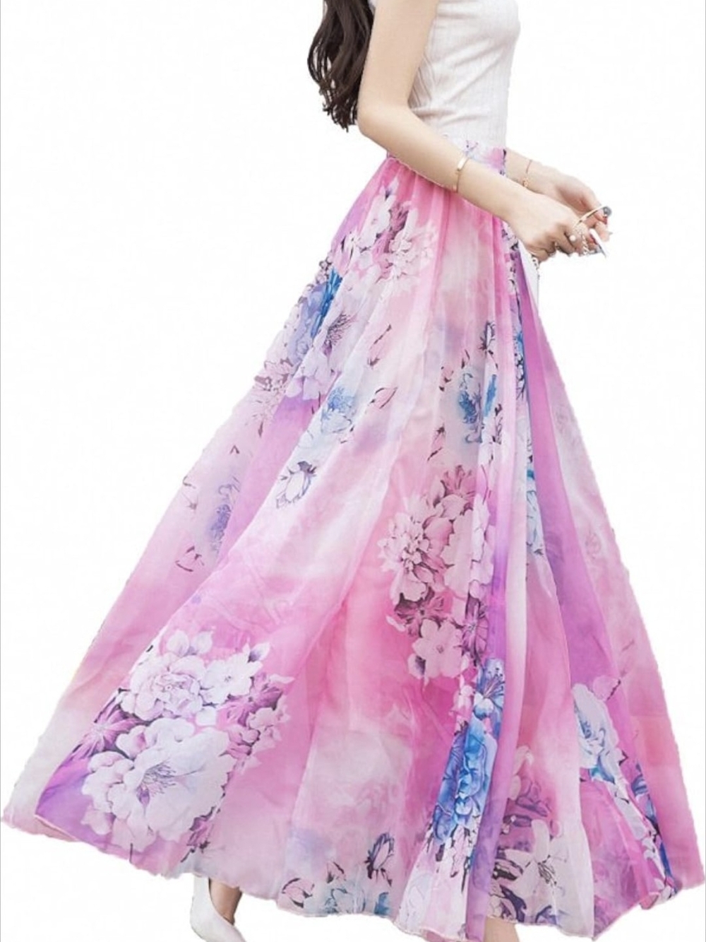 Afibi Women Full/Ankle Length Blending Maxi Chiffon Long Skirt Beach Skirt